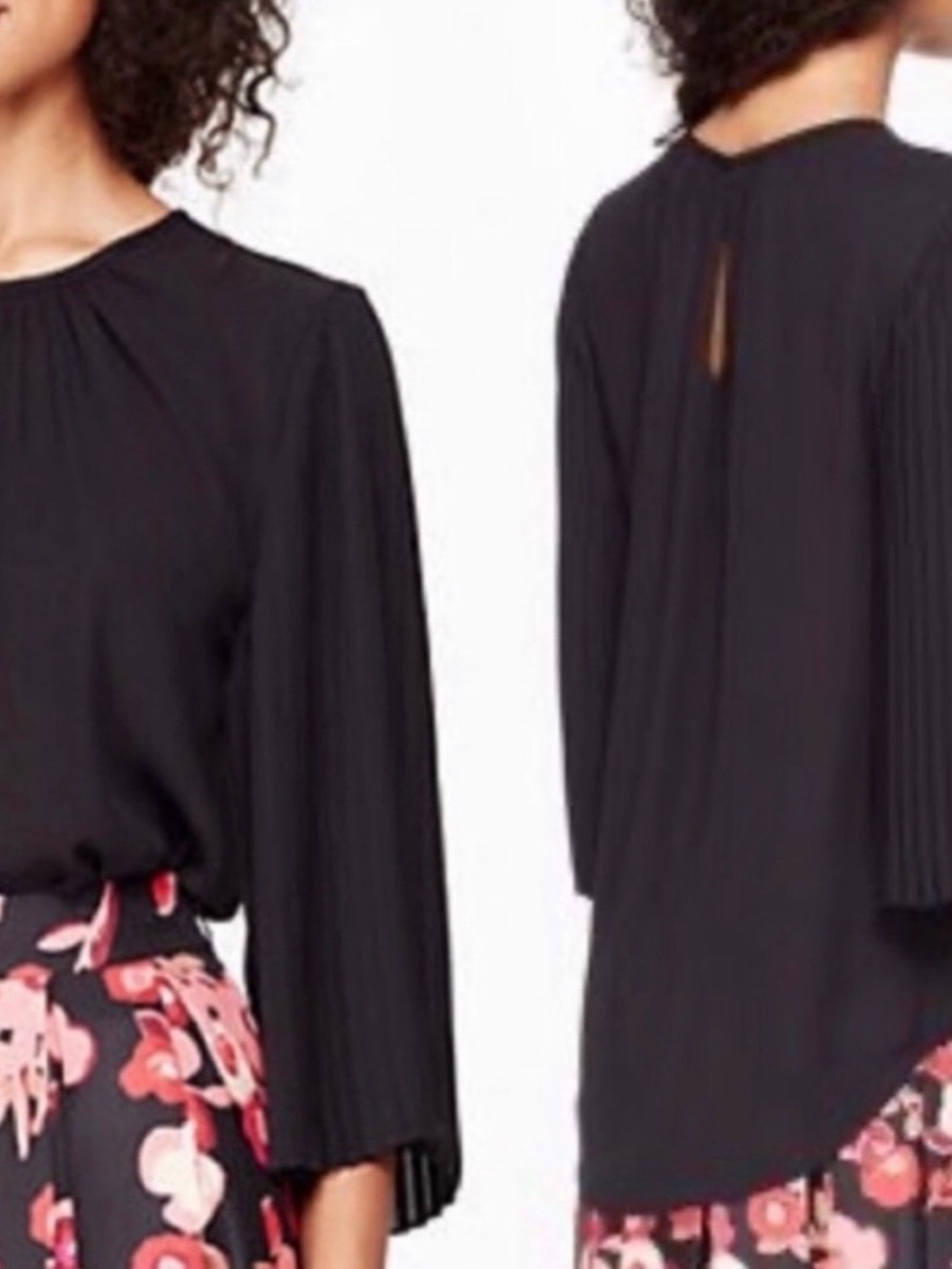 Kate Spade Black Pleated-Sleeve Women's Blouse